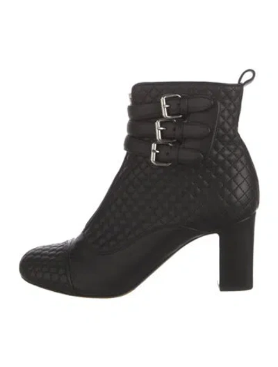 Pre-owned Tabitha Simmons Quilted Pattern Leather Boots In Black