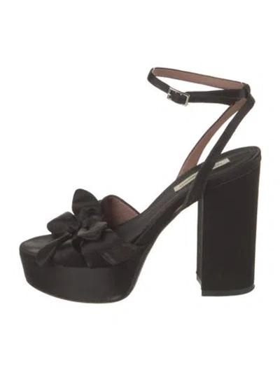 Pre-owned Tabitha Simmons Satin Bow Accents Sandals In Black