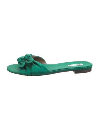 Pre-owned Tabitha Simmons Satin Bow Accents Slides In Green