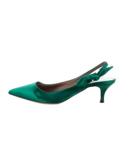 Pre-owned Tabitha Simmons Satin Bow Accents Slingback Pumps In Green