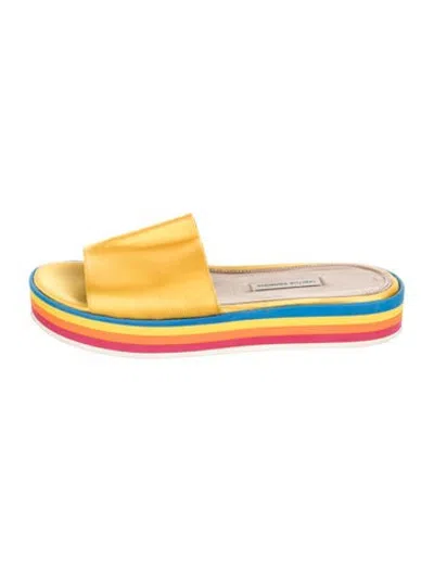 Pre-owned Tabitha Simmons Satin Colorblock Pattern Slides In Yellow