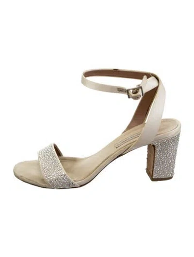 Pre-owned Tabitha Simmons Satin Crystal Embellishments Sandals In Gold