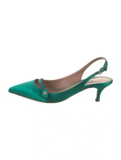 Pre-owned Tabitha Simmons Satin Crystal Embellishments Slingback Pumps In Green