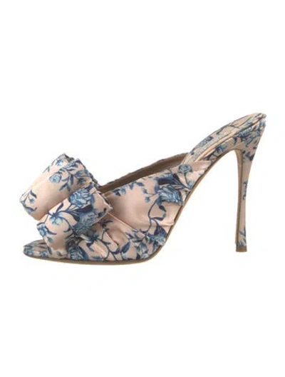 Pre-owned Tabitha Simmons Satin Floral Print Mules In Blue/pink