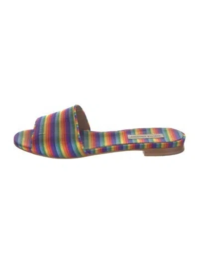 Pre-owned Tabitha Simmons Satin Striped Slides In Blue/yellow