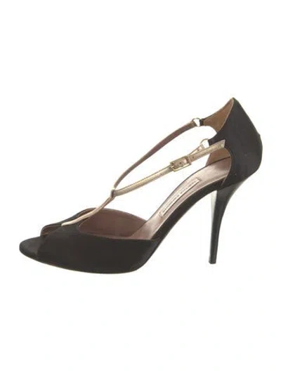 Pre-owned Tabitha Simmons Satin T-strap Pumps In Black