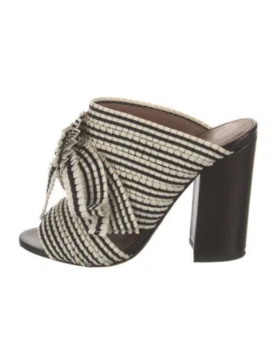 Pre-owned Tabitha Simmons Striped Bow Accents Slides In Neutral