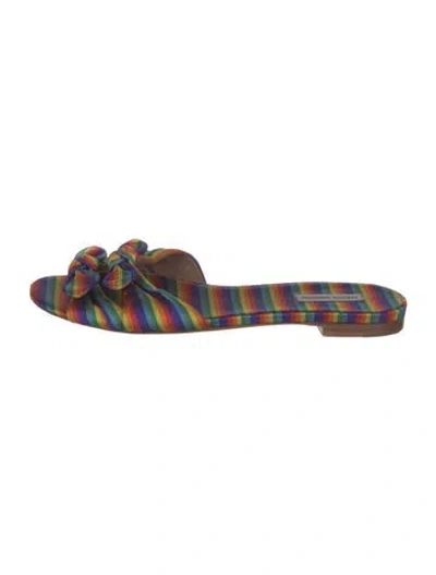 Pre-owned Tabitha Simmons Striped Bow Accents Slides In Yellow