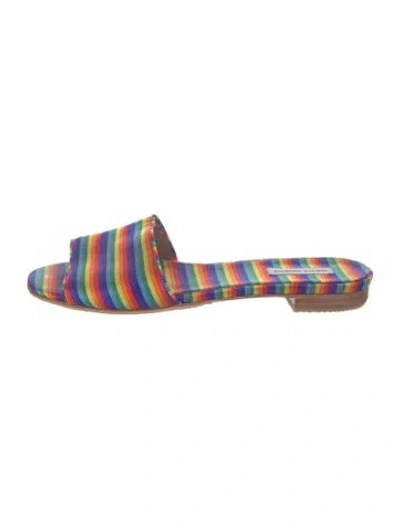 Pre-owned Tabitha Simmons Striped Slides In Blue/yellow