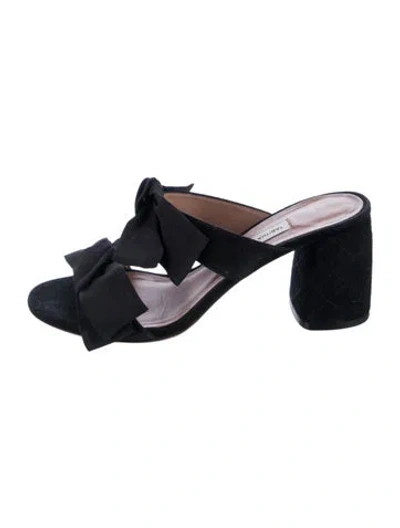Pre-owned Tabitha Simmons Suede Bow Accents Slides In Black