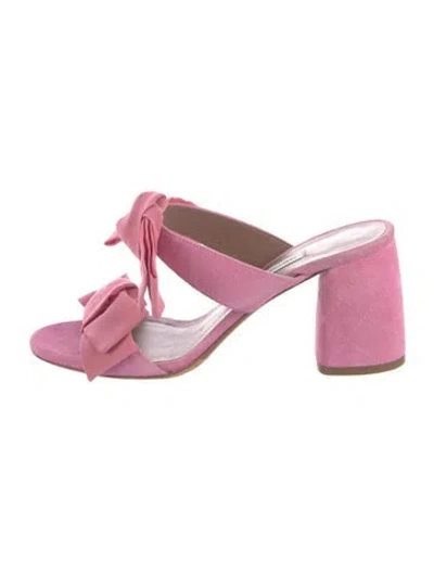 Pre-owned Tabitha Simmons Suede Bow Accents Slides In Pink