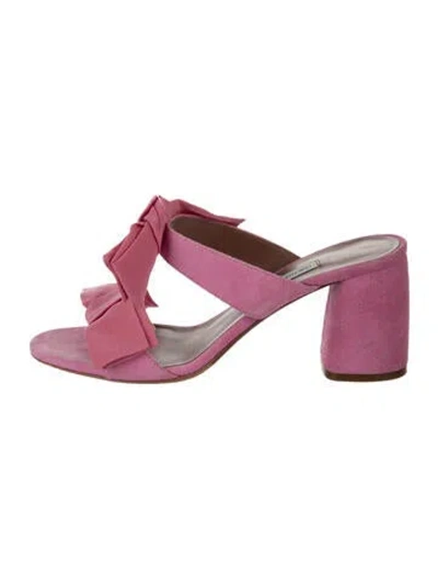 Pre-owned Tabitha Simmons Suede Bow Accents Slides In Pink