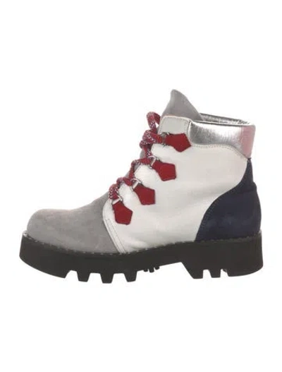 Pre-owned Tabitha Simmons Suede Colorblock Pattern Combat Boots In White