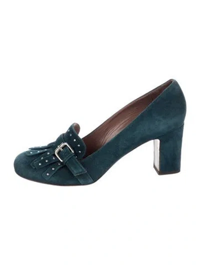 Pre-owned Tabitha Simmons Suede Colorblock Pattern Pumps In Green