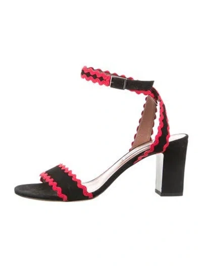 Pre-owned Tabitha Simmons Suede Colorblock Pattern Sandals In Black