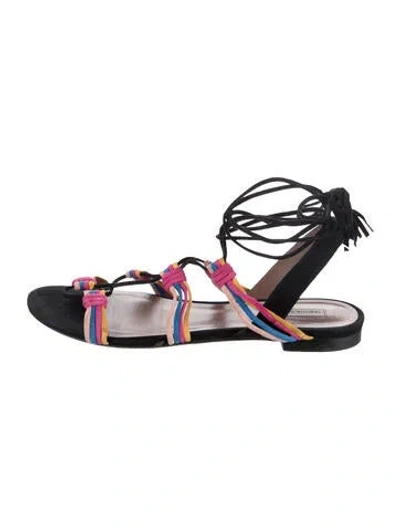Pre-owned Tabitha Simmons Suede Colorblock Pattern Sandals In Multicolor