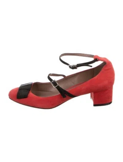 Pre-owned Tabitha Simmons Suede Colorblock Pattern Slingback Pumps In Red