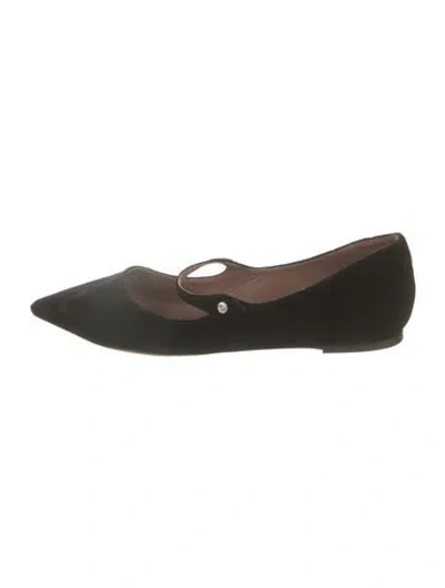 Pre-owned Tabitha Simmons Suede Crystal Embellishments Mary Jane Flats In Black
