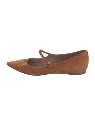 Pre-owned Tabitha Simmons Suede Crystal Embellishments Mary Jane Flats In Brown