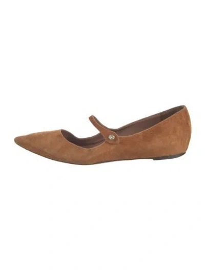 Pre-owned Tabitha Simmons Suede Crystal Embellishments Mary Jane Flats In Brown
