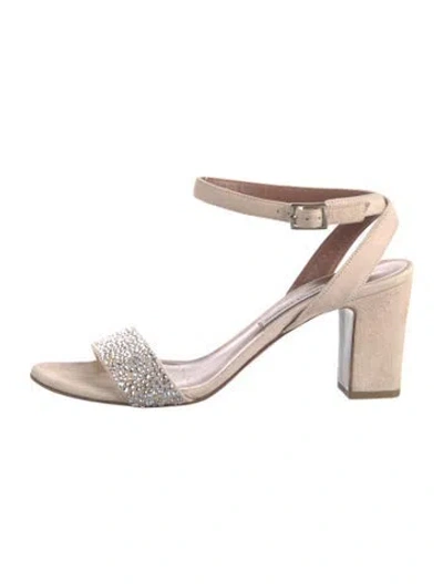 Pre-owned Tabitha Simmons Suede Crystal Embellishments Sandals In Neutrals