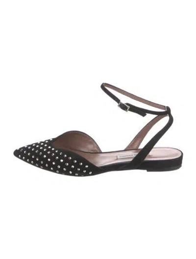 Pre-owned Tabitha Simmons Suede Crystal Embellishments Slingback Flats In Black
