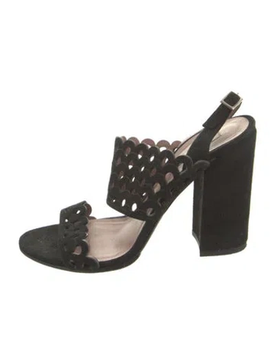 Pre-owned Tabitha Simmons Suede Cutout Accent Slingback Sandals In Black