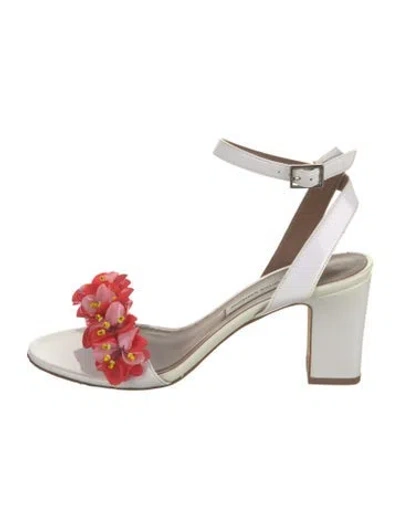 Pre-owned Tabitha Simmons Suede Floral Print Sandals In White