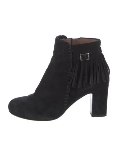 Pre-owned Tabitha Simmons Suede Fringe Trim Accent Boots In Black