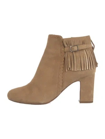 Pre-owned Tabitha Simmons Suede Fringe Trim Accent Chelsea Boots In Neutral