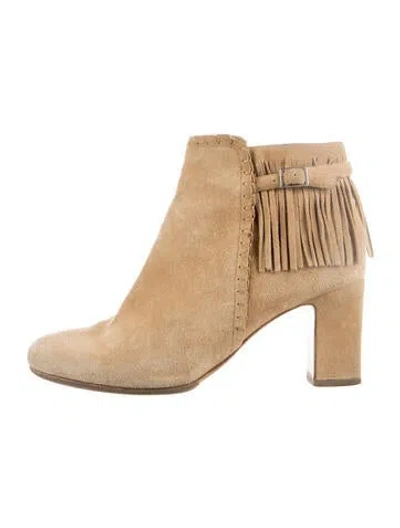 Pre-owned Tabitha Simmons Suede Fringe Trim Accent Chelsea Boots In Neutrals