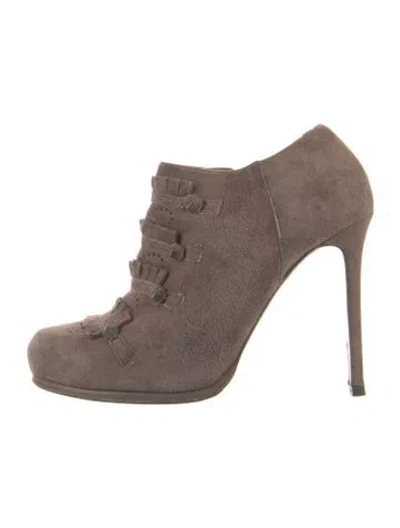 Pre-owned Tabitha Simmons Suede Fringe Trim Accent Pumps In Grey