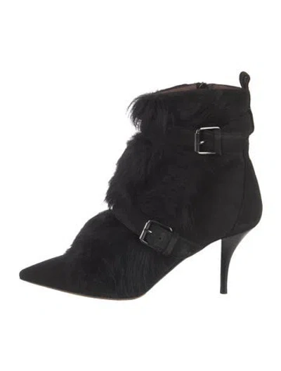 Pre-owned Tabitha Simmons Suede Fur Trim Boots In Black