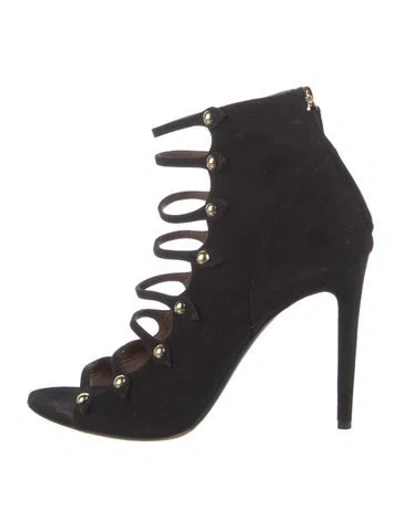 Pre-owned Tabitha Simmons Suede Gladiator Sandals In Black