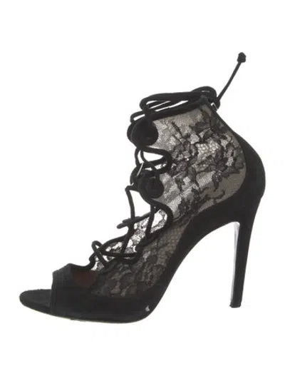 Pre-owned Tabitha Simmons Suede Lace Pattern Sandals In Black