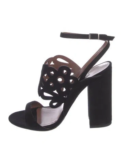 Pre-owned Tabitha Simmons Suede Lasercut Accents Sandals In Black