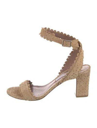 Pre-owned Tabitha Simmons Suede Lasercut Accents Sandals In Neutral