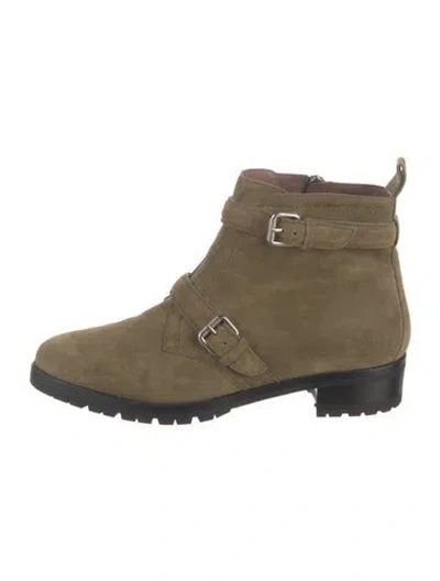 Pre-owned Tabitha Simmons Suede Moto Boots In Black/green