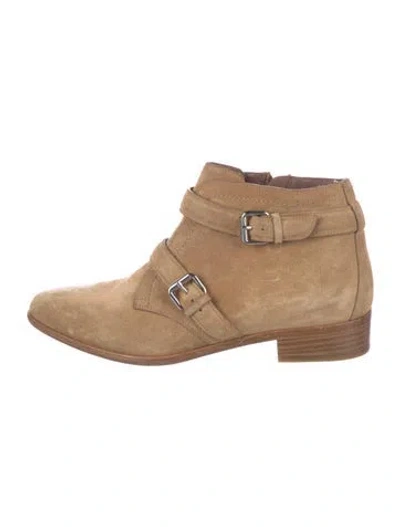 Pre-owned Tabitha Simmons Suede Moto Boots In Neutral