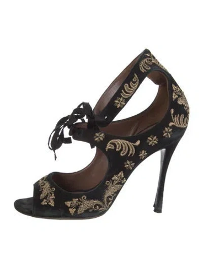 Pre-owned Tabitha Simmons Suede Patterned Pumps In Black
