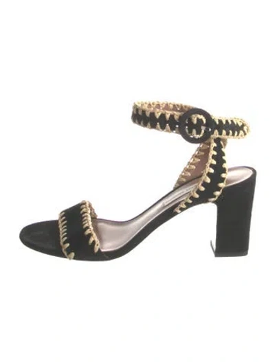 Pre-owned Tabitha Simmons Suede Patterned Sandals In Black
