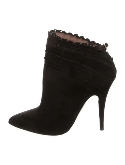Pre-owned Tabitha Simmons Suede Scalloped Accent Boots In Black