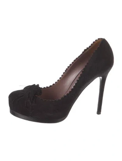Pre-owned Tabitha Simmons Suede Scalloped Accent Pumps In Brown