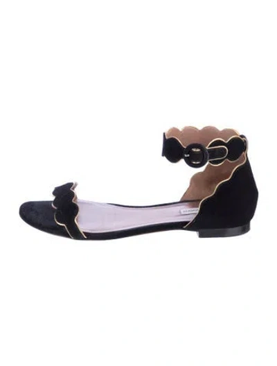 Pre-owned Tabitha Simmons Suede Scalloped Accent Sandals In Black