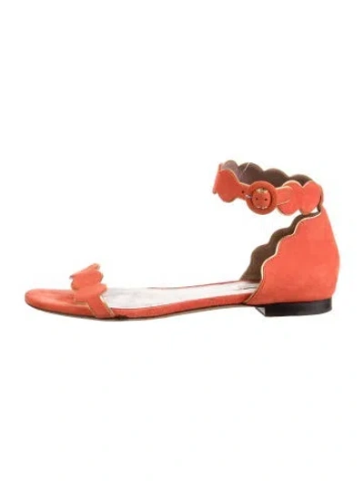 Pre-owned Tabitha Simmons Suede Scalloped Accent Sandals In Gold/orange