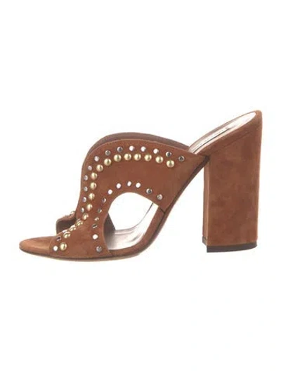 Pre-owned Tabitha Simmons Suede Studded Accents Mules In Brown