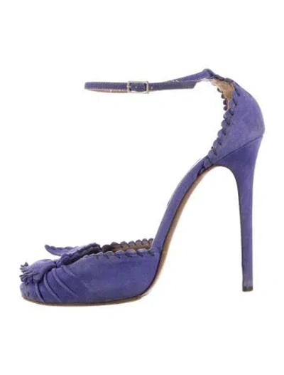 Pre-owned Tabitha Simmons Suede Whipstitch Trim Pumps In Blue
