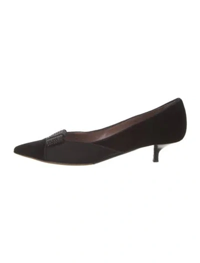 Pre-owned Tabitha Simmons Velvet Bow Accents Pumps In Black
