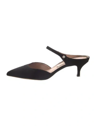 Pre-owned Tabitha Simmons Velvet Crystal Embellishments Mules In Black