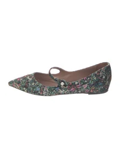 Pre-owned Tabitha Simmons Velvet Floral Print Ballet Flats In Green
